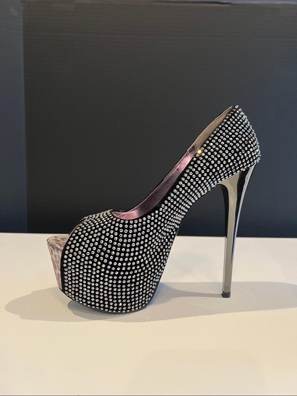 Ellie Black Crystal Platform Pump with Silver Stiletto Heel
